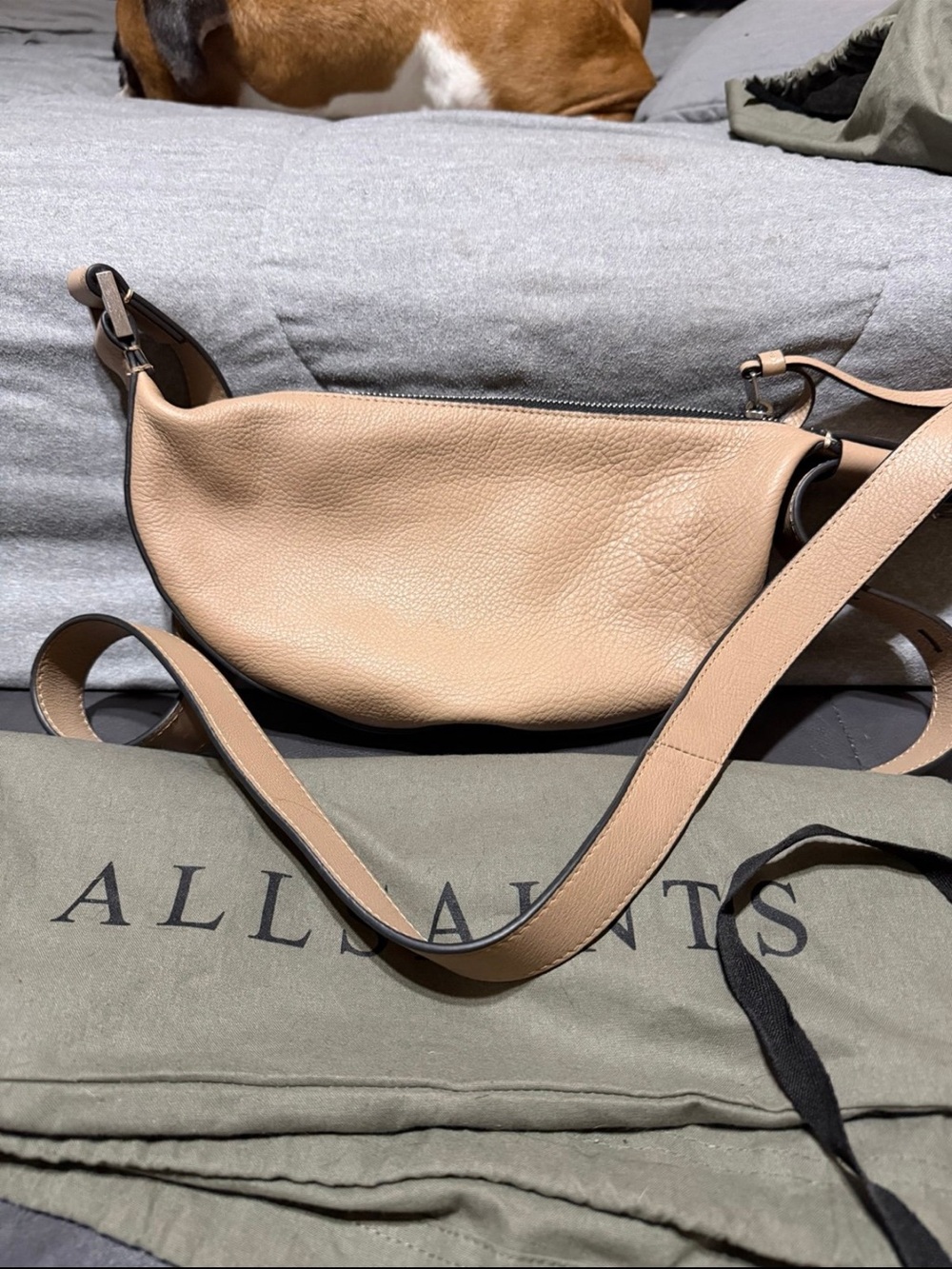 Pre-loved All Saints Tan Pebbled Leather Shoulder Bag - Picture 2 of 8